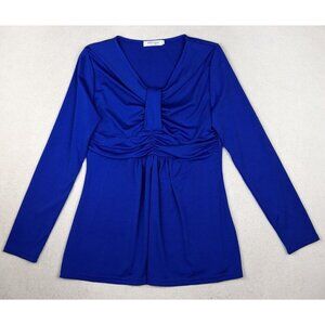 MEASEOR - WOMEN'S BLUE LONG SLEEVE STRETCH KNIT TOP - SIZE L